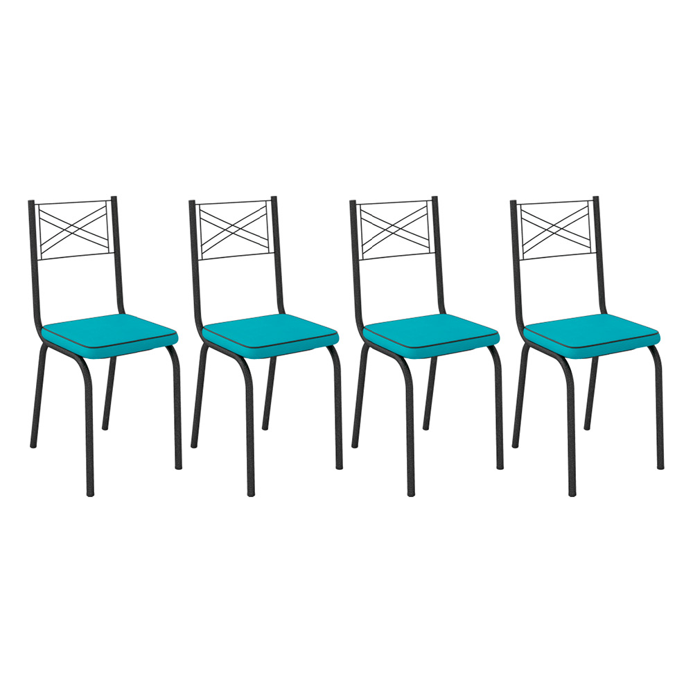 Kit 4 Cadeiras de Cozinha Colorado Corino Azul Turquesa Pés de Ferro Preto - Pallazio