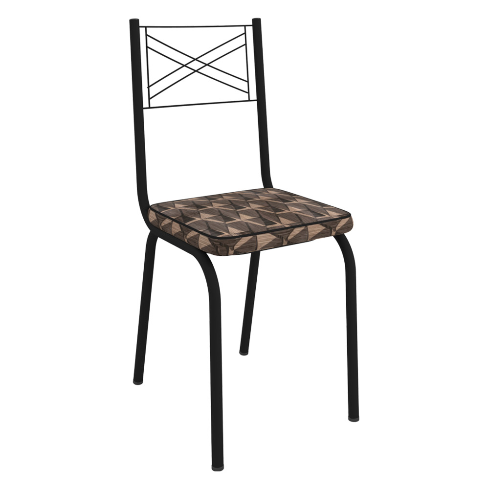 Kit 4 Cadeiras de Cozinha Colorado Estampado Mosaico Palha Pés de Ferro Preto  - Pallazio