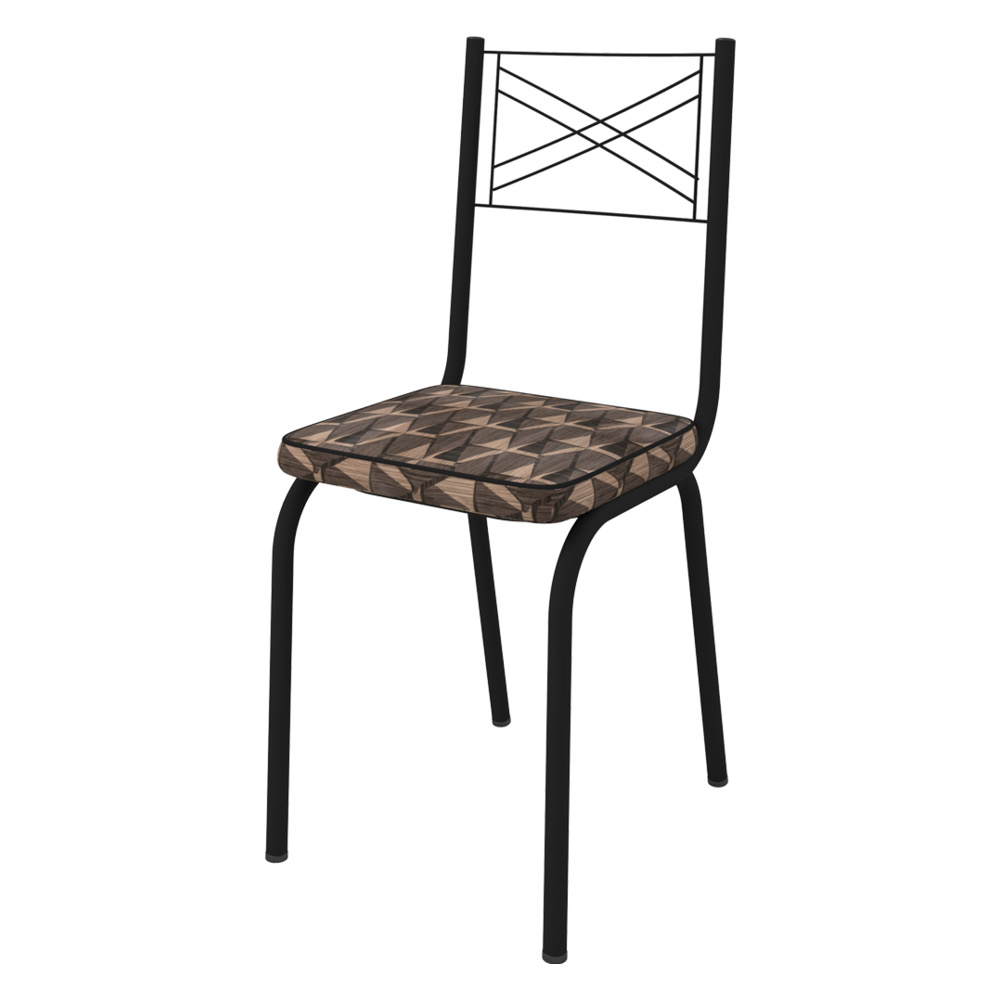 Kit 4 Cadeiras de Cozinha Colorado Estampado Mosaico Palha Pés de Ferro Preto  - Pallazio