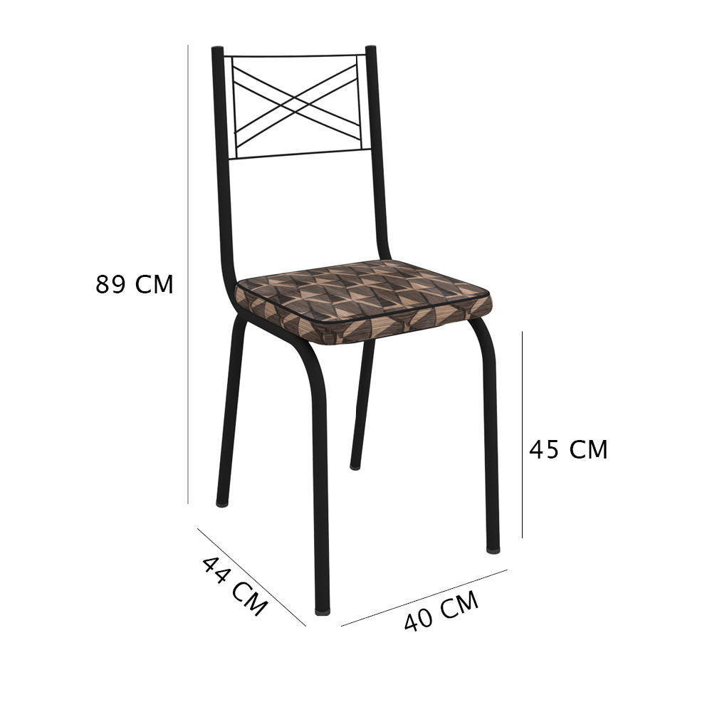 Kit 4 Cadeiras de Cozinha Colorado Estampado Mosaico Palha Pés de Ferro Preto  - Pallazio