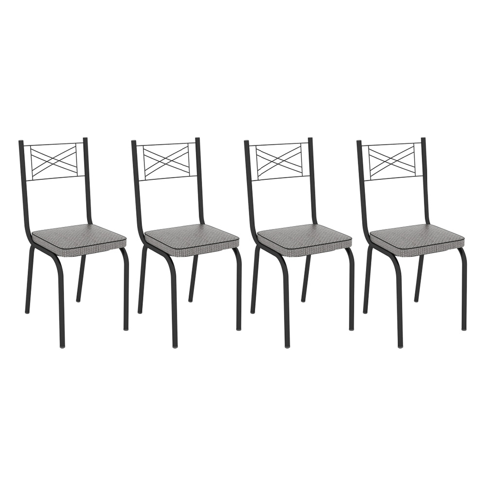Kit 4 Cadeiras de Cozinha Colorado Estampado Platina Pés de Ferro Preto - Pallazio