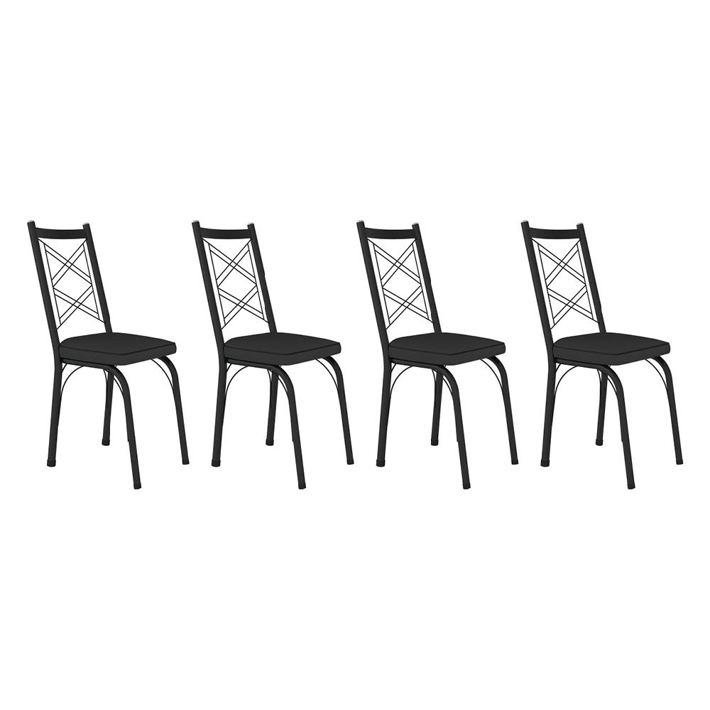 Kit 4 Cadeiras de Cozinha Delaware Corino Preto Pés de Ferro Preto - Pallazio