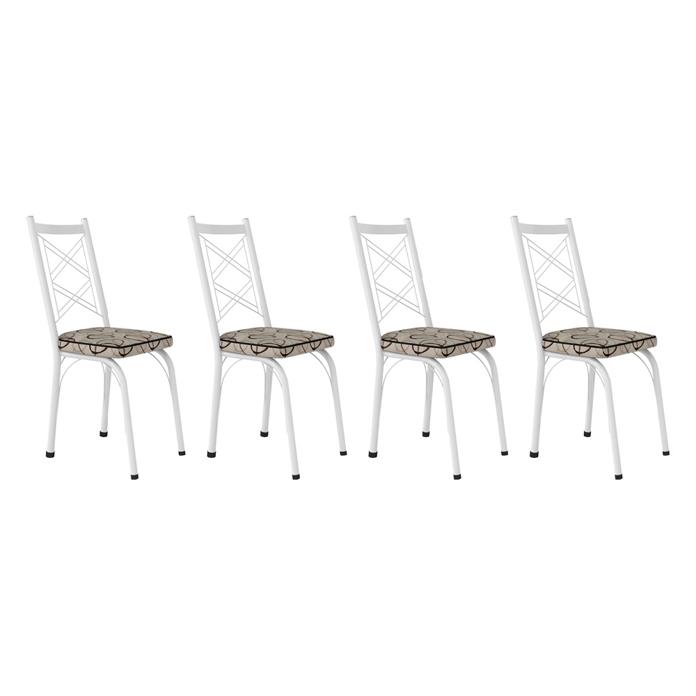 Kit 4 Cadeiras de Cozinha Delaware Estampado Cedro Pés de Ferro Branco - Pallazio