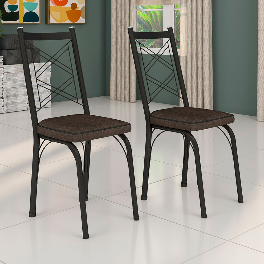 Kit 4 Cadeiras de Cozinha Delaware Estampado Imbuia Pés de Ferro Preto - Pallazio