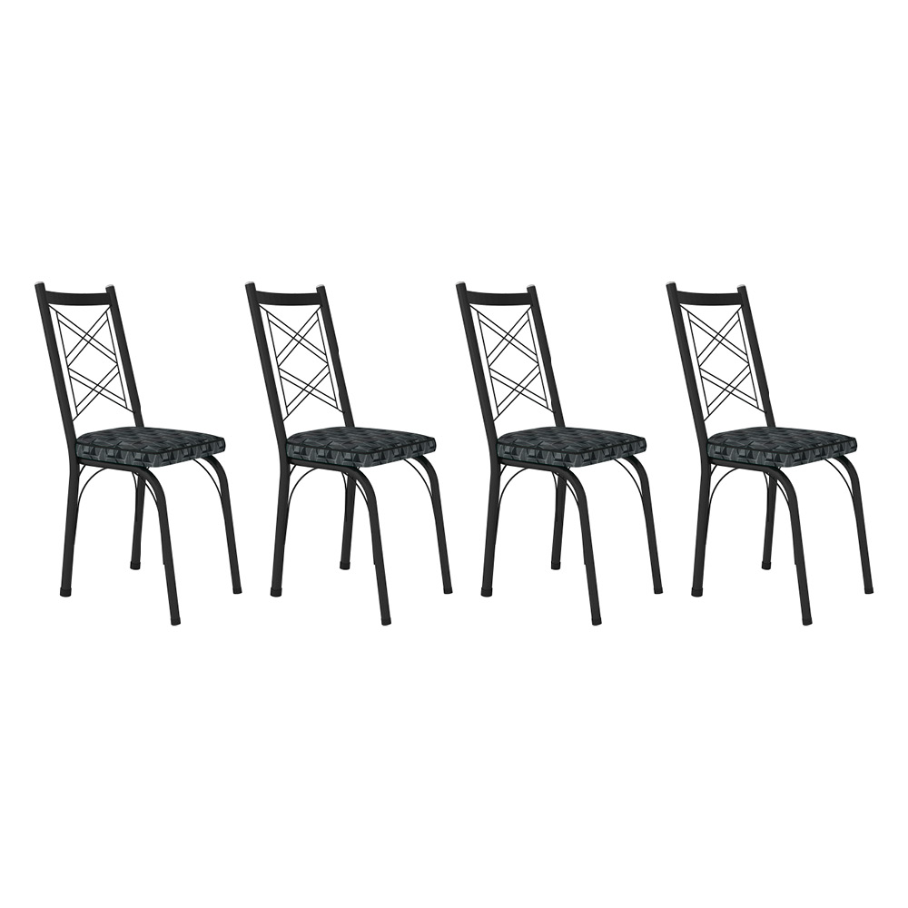 Kit 4 Cadeiras de Cozinha Delaware Estampado Mosaico Silver Pés de Ferro Preto - Pallazio