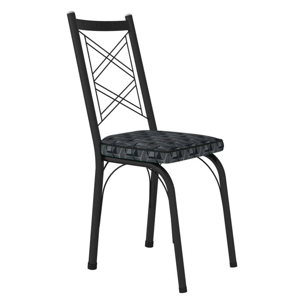 Kit 4 Cadeiras de Cozinha Delaware Estampado Mosaico Silver Pés de Ferro Preto - Pallazio