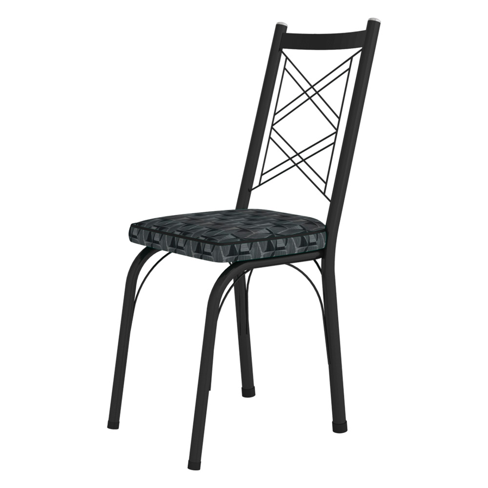 Kit 4 Cadeiras de Cozinha Delaware Estampado Mosaico Silver Pés de Ferro Preto - Pallazio