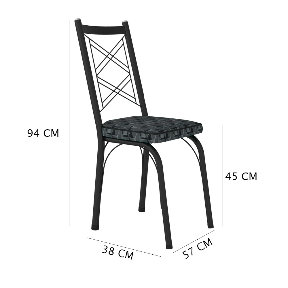 Kit 4 Cadeiras de Cozinha Delaware Estampado Mosaico Silver Pés de Ferro Preto - Pallazio