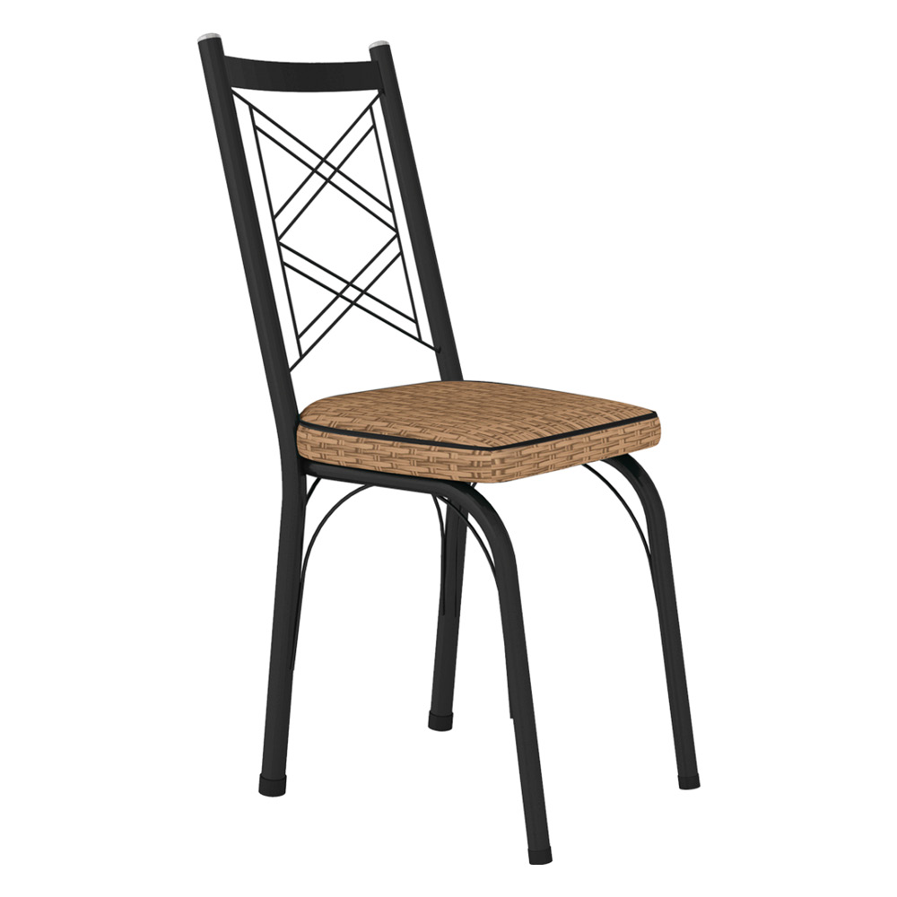 Kit 4 Cadeiras de Cozinha Delaware Estampado Rattan Bege Pés de Ferro Preto - Pallazio