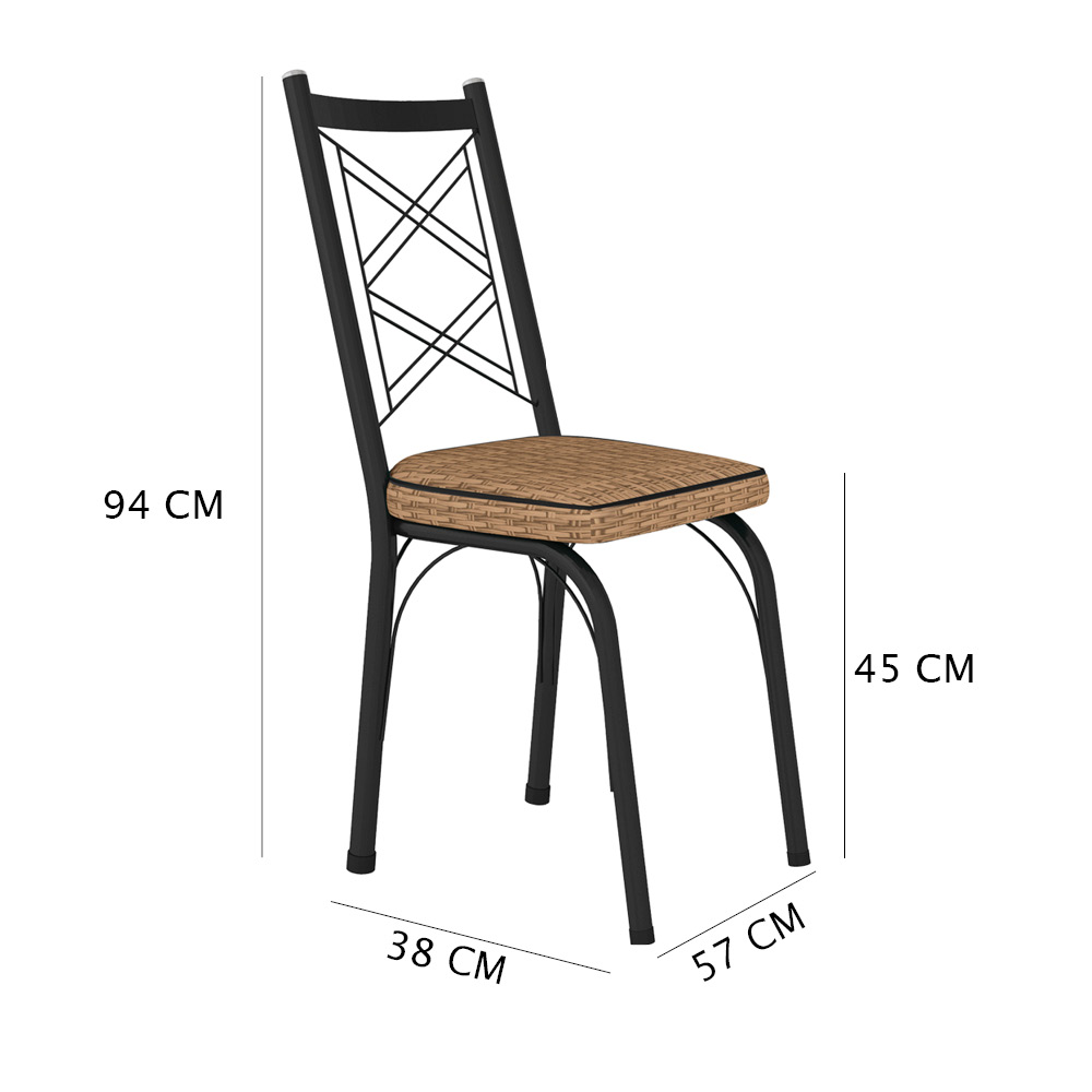 Kit 4 Cadeiras de Cozinha Delaware Estampado Rattan Bege Pés de Ferro Preto - Pallazio
