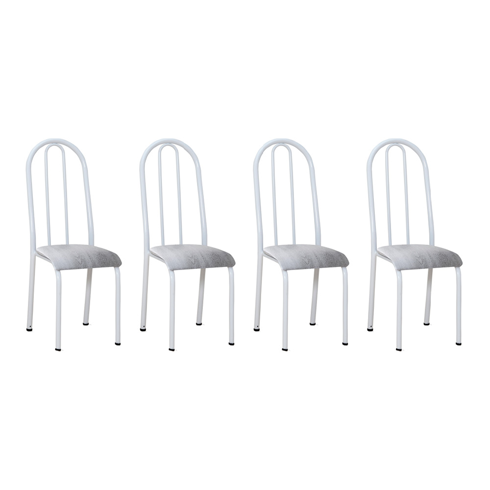 Kit 4 Cadeiras de Cozinha Flórida Estampado Prata Pés de Ferro Branco - Pallazio