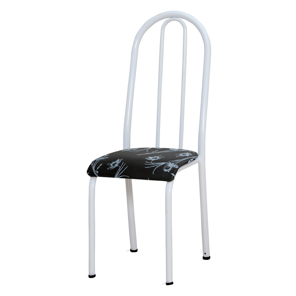 Kit 4 Cadeiras de Cozinha Flórida Estampado Preto Florido Pés de Ferro Branco - Pallazio