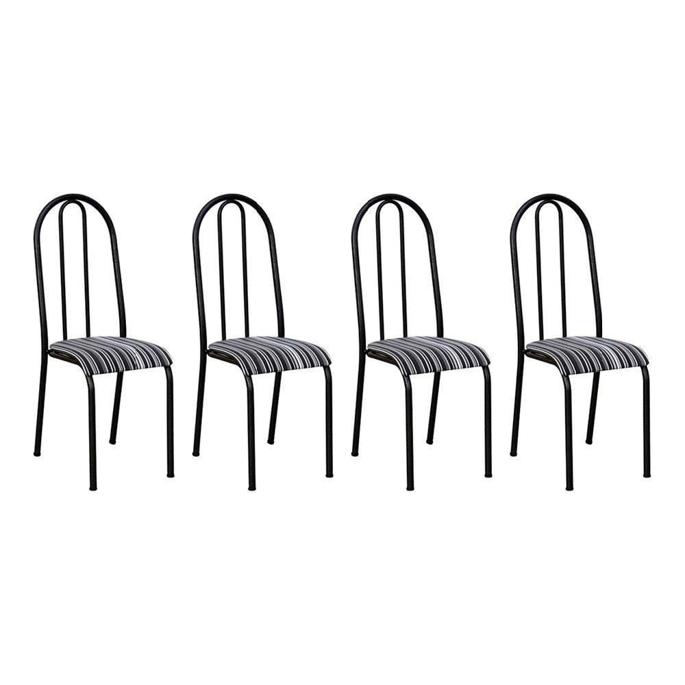 Kit 4 Cadeiras de Cozinha Flórida Estampado Preto Listrado Pés de Ferro Preto - Pallazio