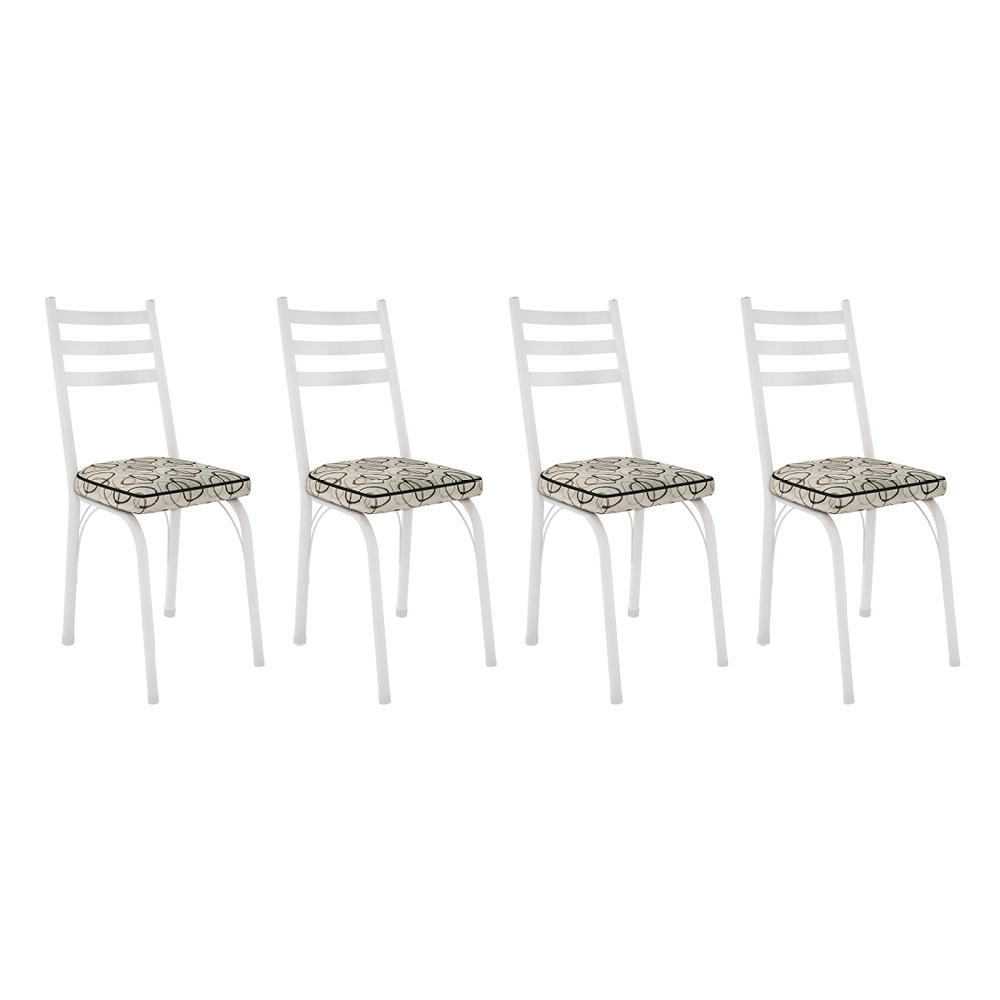 Kit 4 Cadeiras de Cozinha Luisiana Estampado Cedro Pés de Ferro Branco - Pallazio
