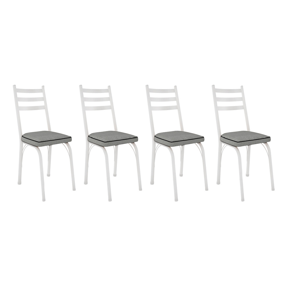 Kit 4 Cadeiras de Cozinha Luisiana Estampado Platina Pés de Ferro Branco - Pallazio
