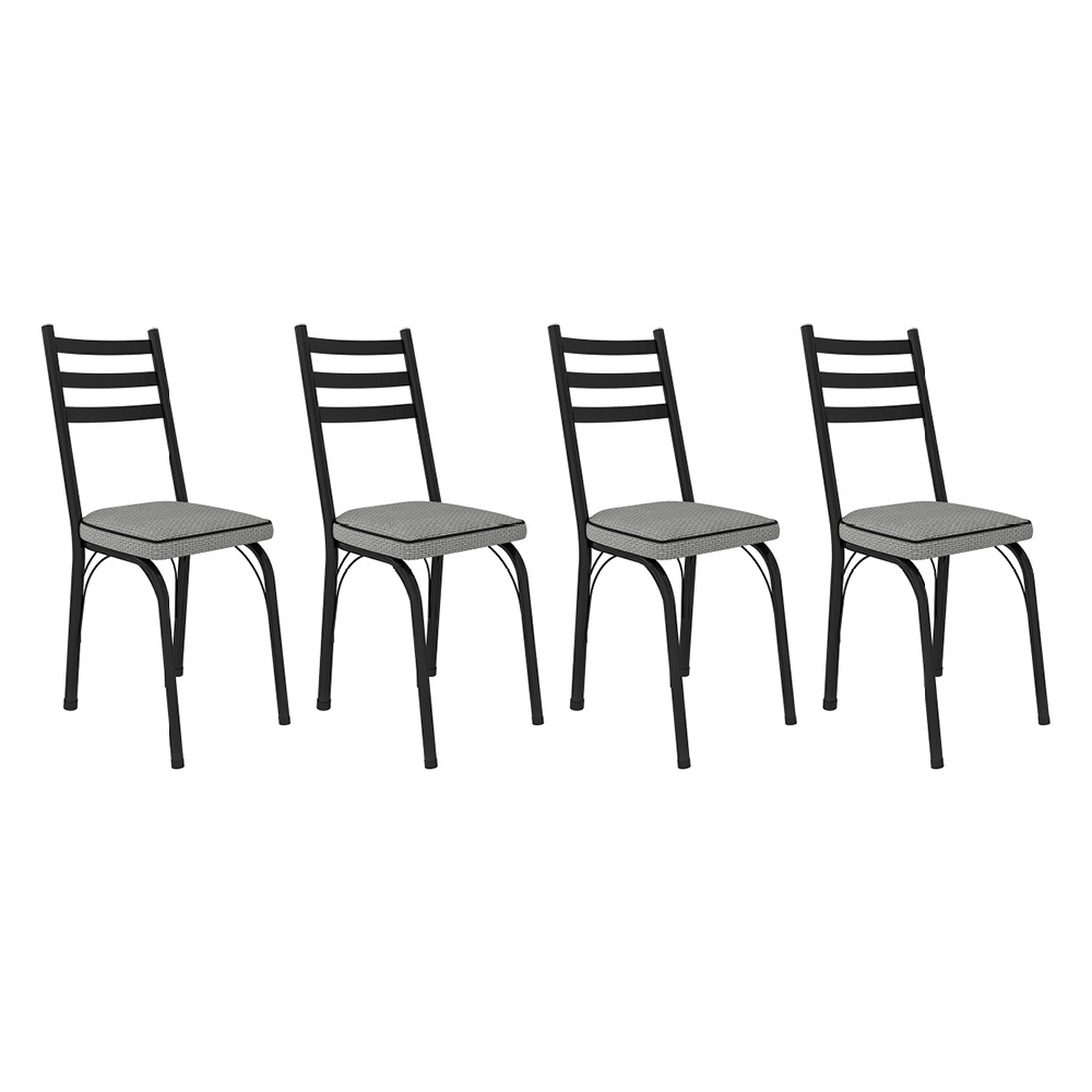 Kit 4 Cadeiras de Cozinha Luisiana Estampado Platina Pés de Ferro Preto - Pallazio