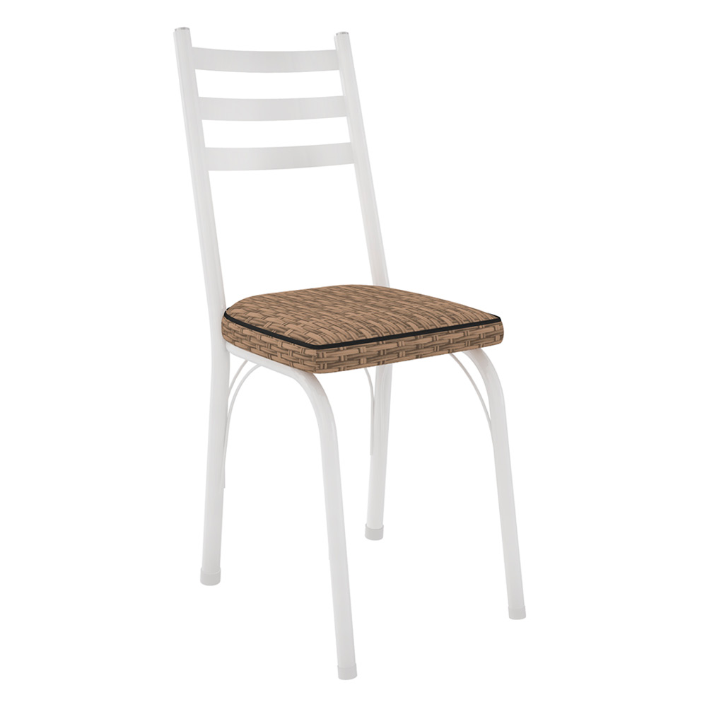 Kit 4 Cadeiras de Cozinha Luisiana Estampado Rattan Bege Pés de Ferro Branco - Pallazio