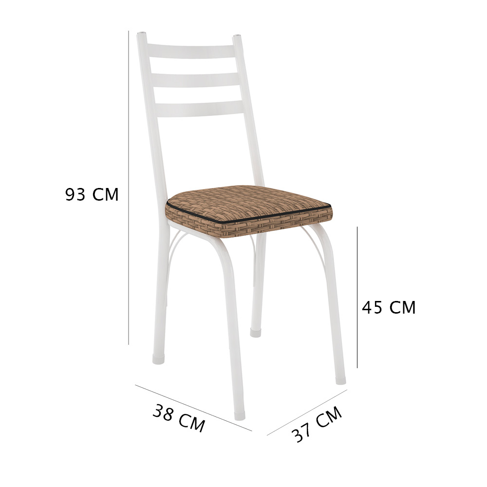 Kit 4 Cadeiras de Cozinha Luisiana Estampado Rattan Bege Pés de Ferro Branco - Pallazio