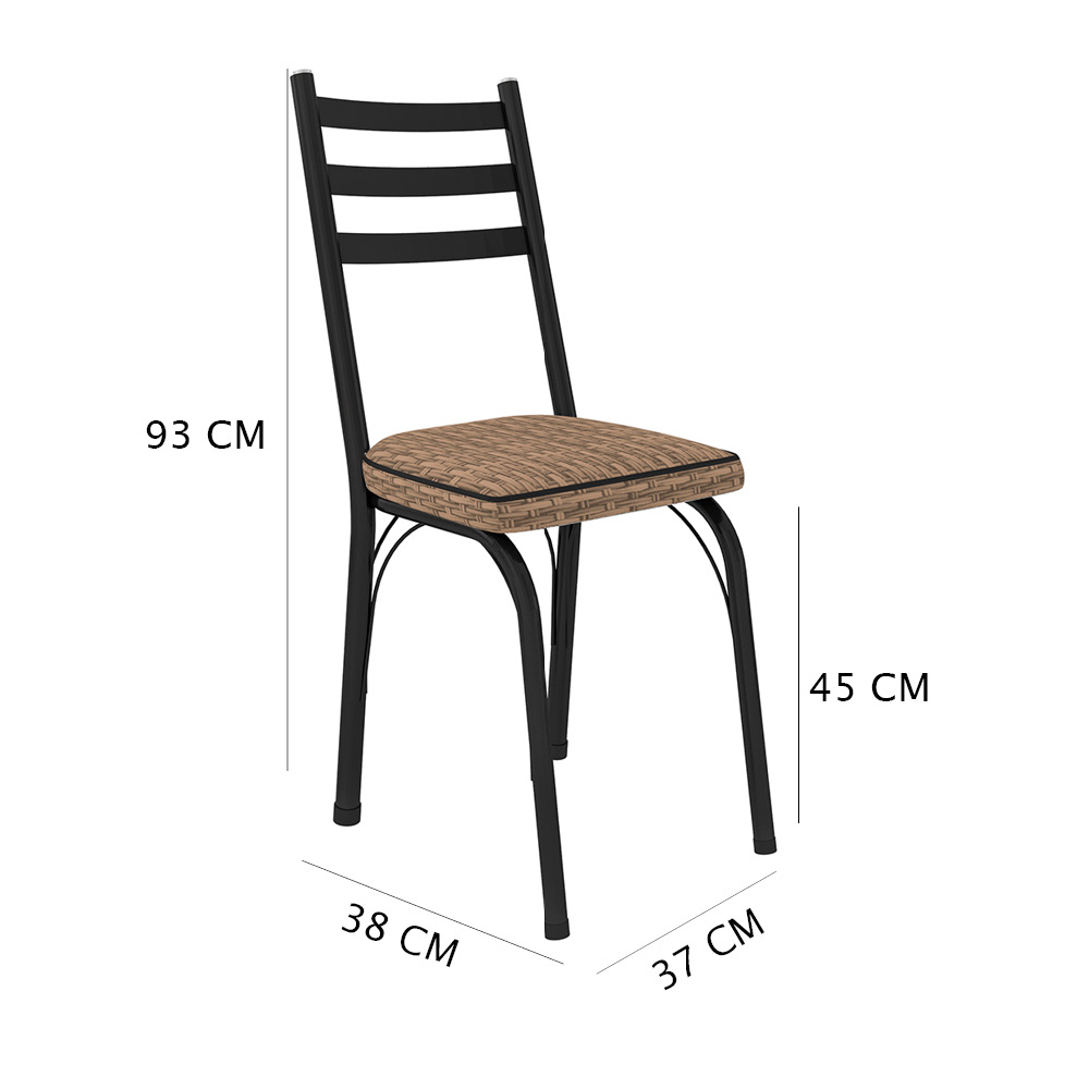 Kit 4 Cadeiras de Cozinha Luisiana Estampado Rattan Bege Pés de Ferro Preto - Pallazio