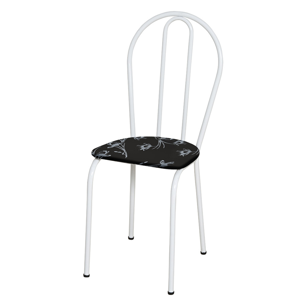 Kit 4 Cadeiras de Cozinha Texas Estampado Preto Florido Pés de Ferro Branco - Pallazio