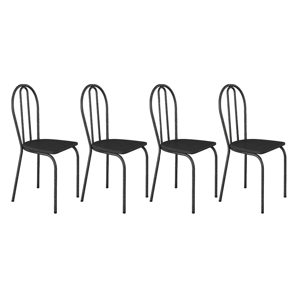 Kit 4 Cadeiras de Cozinha Texas Liso Preto Pés de Ferro Cromo Preto - Pallazio