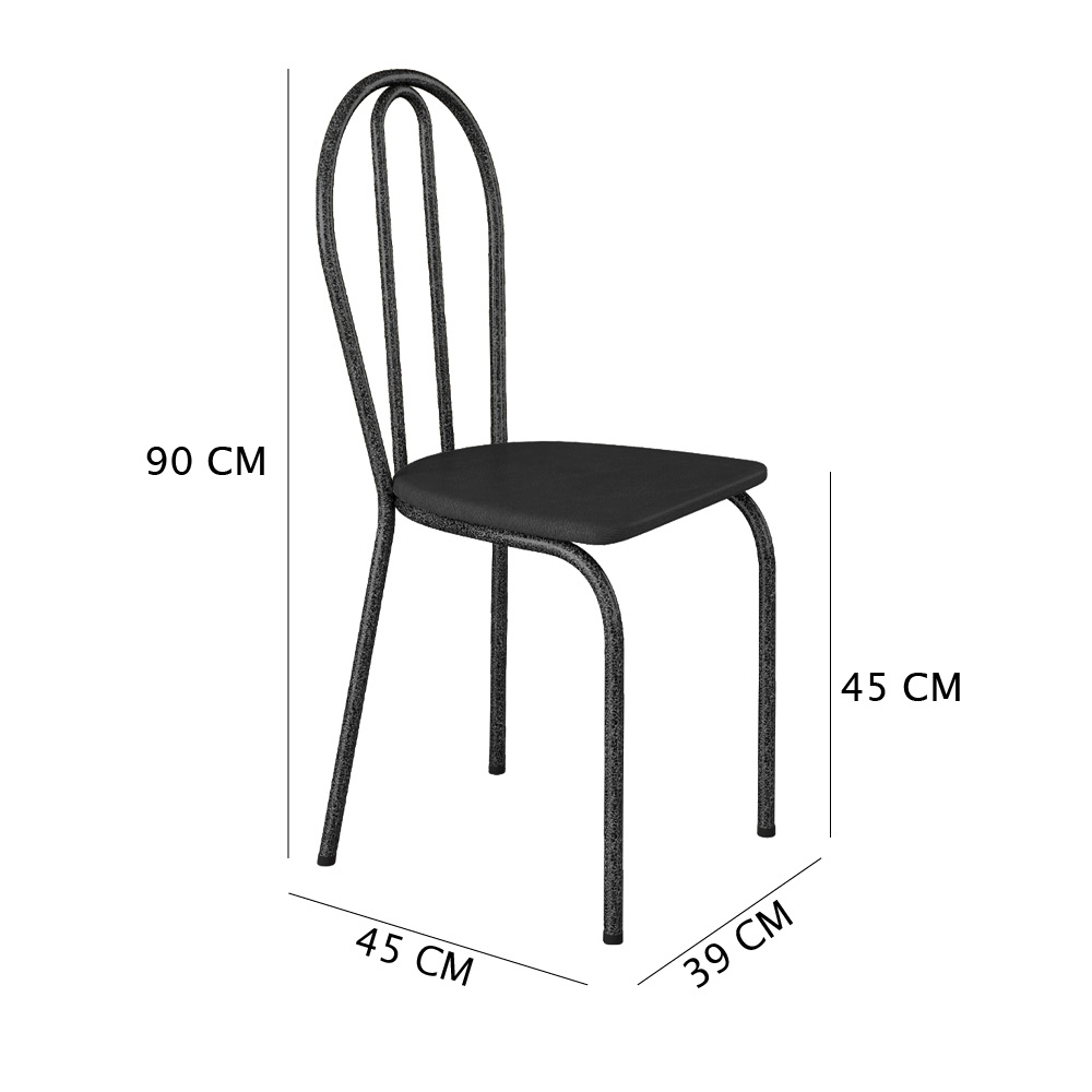 Kit 4 Cadeiras de Cozinha Texas Liso Preto Pés de Ferro Cromo Preto - Pallazio