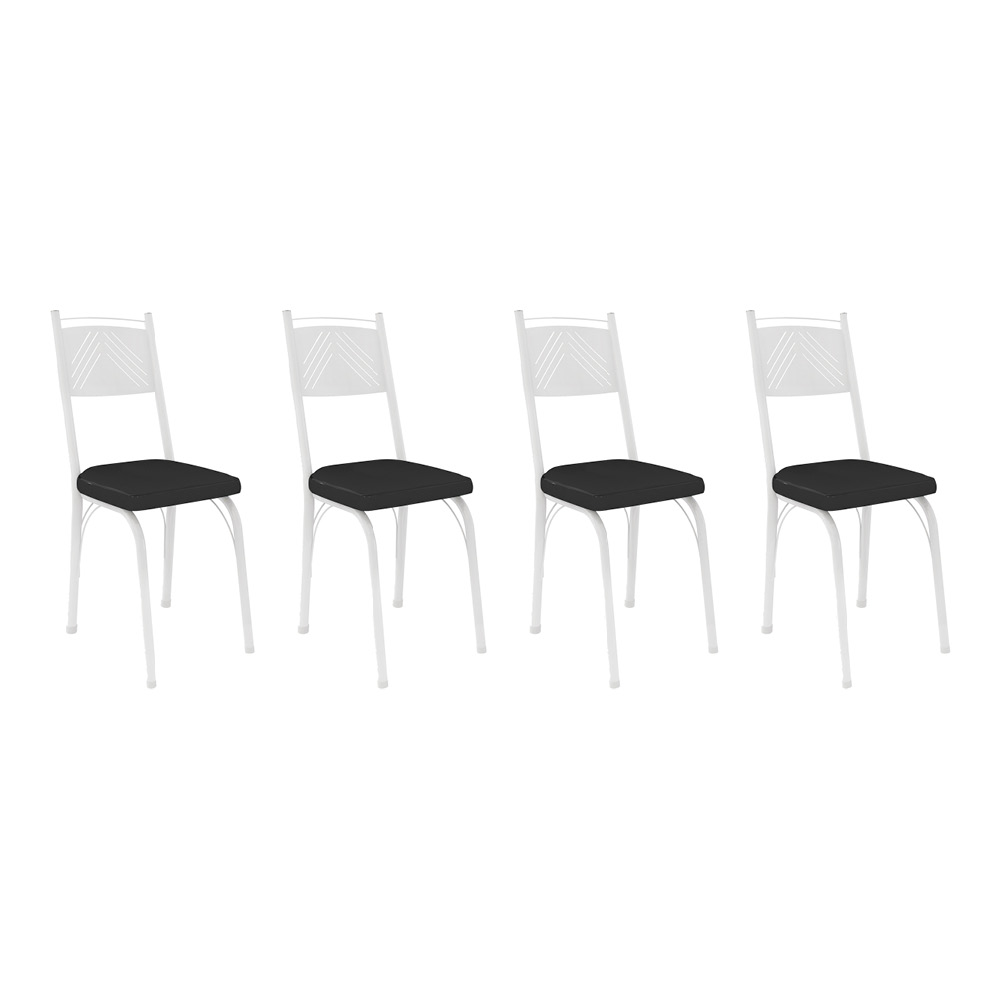 Kit 4 Cadeiras de Cozinha Virginia Corino Preto Pés de Ferro Branco - Pallazio
