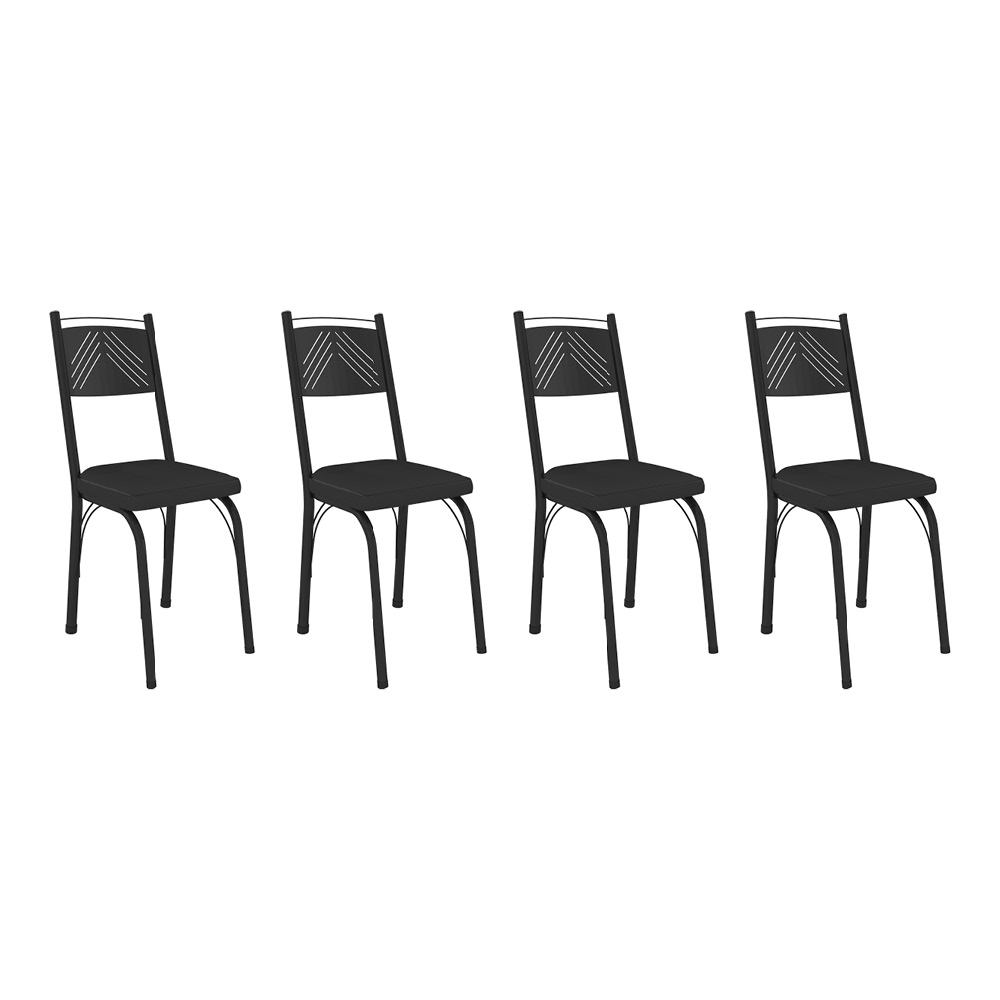 Kit 4 Cadeiras de Cozinha Virginia Corino Preto Pés de Ferro Preto - Pallazio