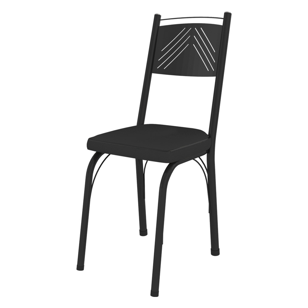 Kit 4 Cadeiras de Cozinha Virginia Corino Preto Pés de Ferro Preto - Pallazio