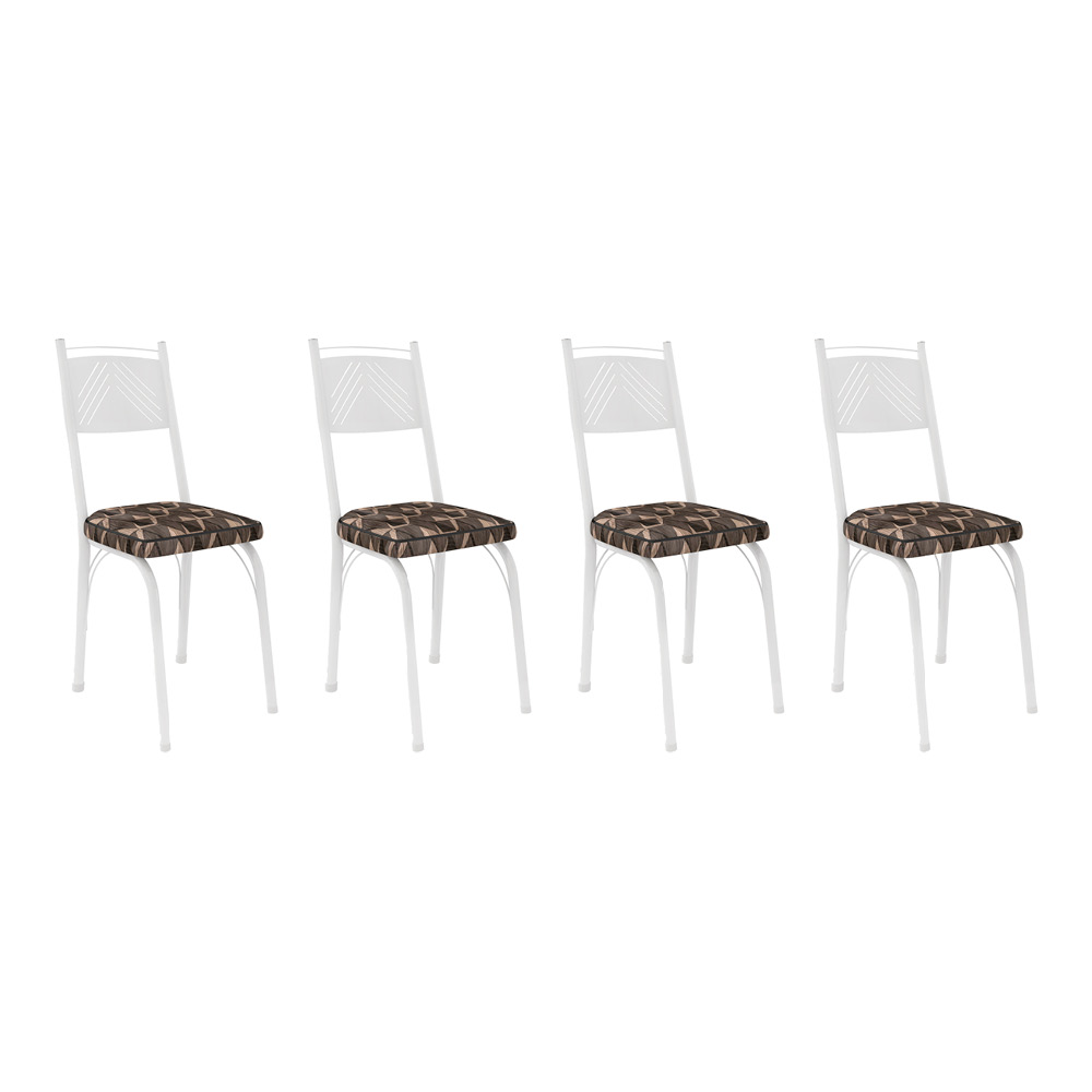 Kit 4 Cadeiras de Cozinha Virginia Estampado Mosaico Palha Pés de Ferro Branco - Pallazio
