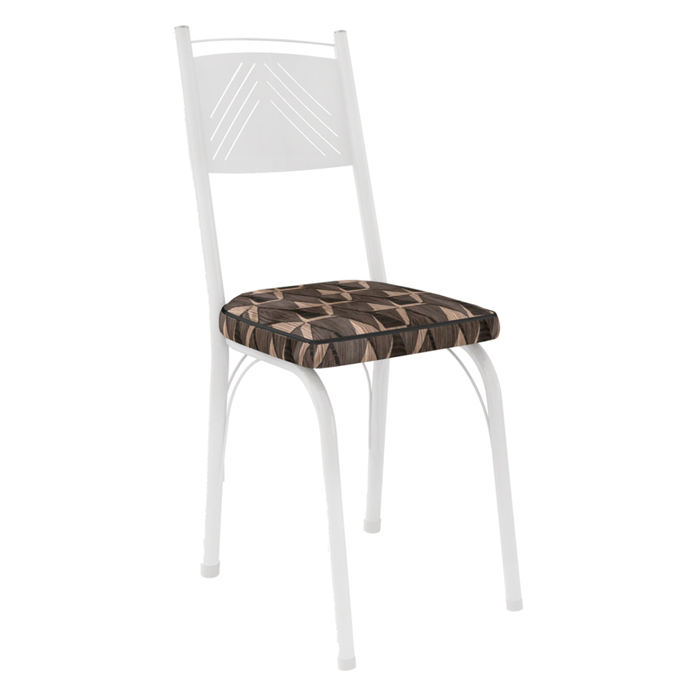 Kit 4 Cadeiras de Cozinha Virginia Estampado Mosaico Palha Pés de Ferro Branco - Pallazio