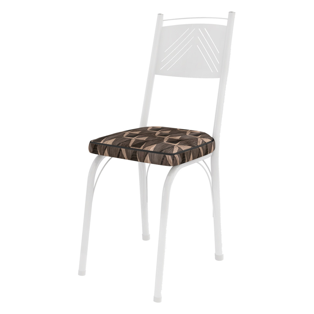 Kit 4 Cadeiras de Cozinha Virginia Estampado Mosaico Palha Pés de Ferro Branco - Pallazio