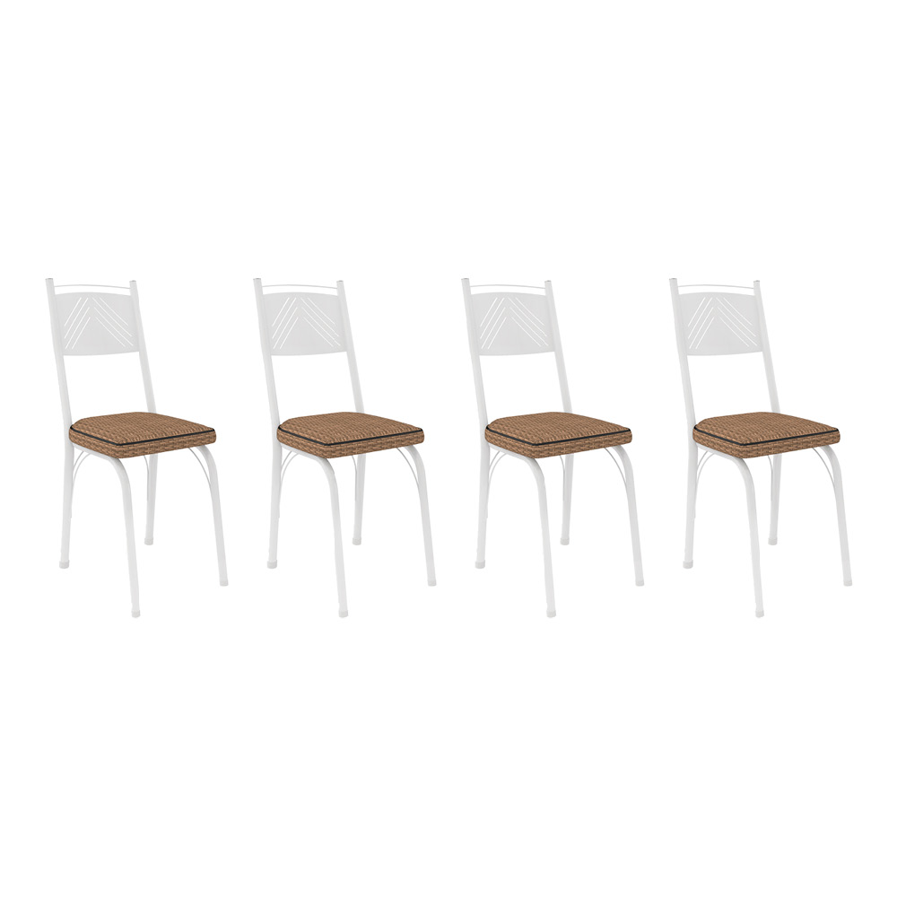 Kit 4 Cadeiras de Cozinha Virginia Estampado Rattan Bege Pés de Ferro Branco - Pallazio