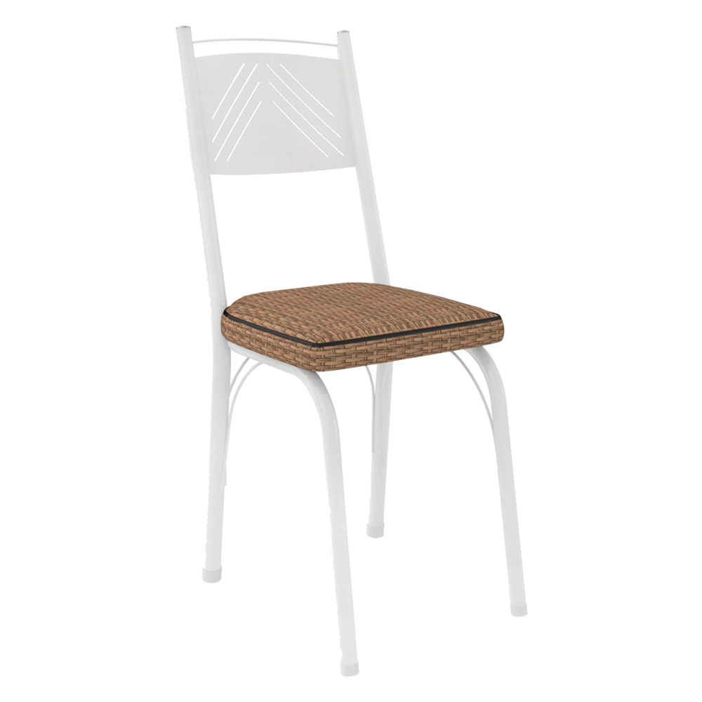 Kit 4 Cadeiras de Cozinha Virginia Estampado Rattan Bege Pés de Ferro Branco - Pallazio