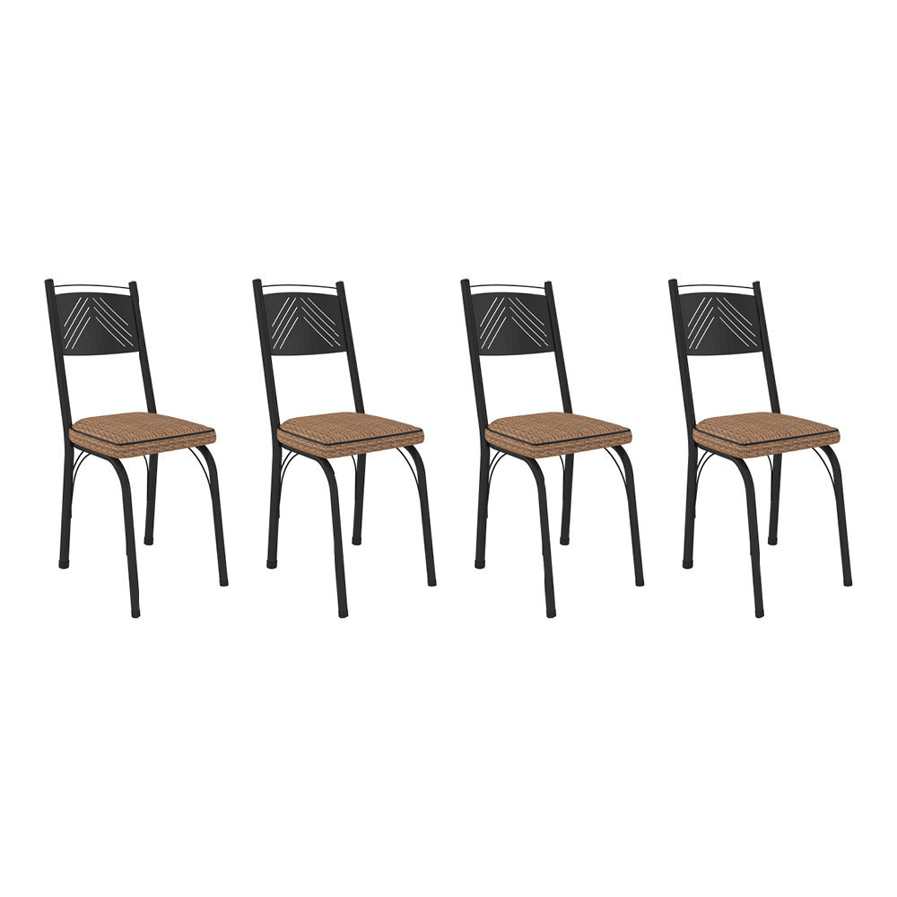 Kit 4 Cadeiras de Cozinha Virginia Estampado Rattan Bege Pés de Ferro Preto - Pallazio
