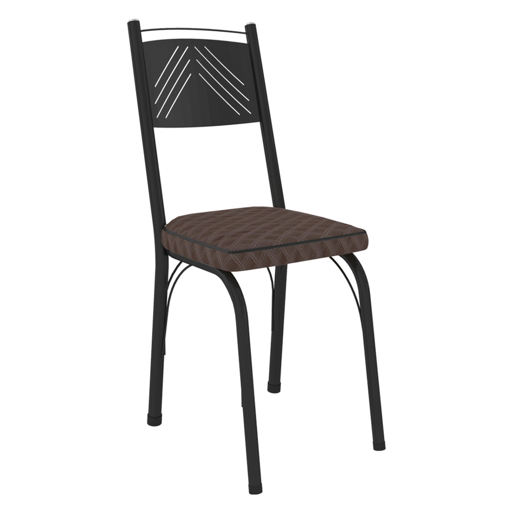 Kit 4 Cadeiras de Cozinha Virginia Estampado Tecelão Cacau Pés de Ferro Preto - Pallazio