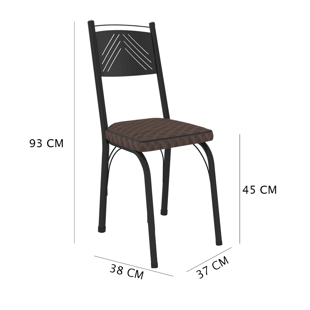Kit 4 Cadeiras de Cozinha Virginia Estampado Tecelão Cacau Pés de Ferro Preto - Pallazio