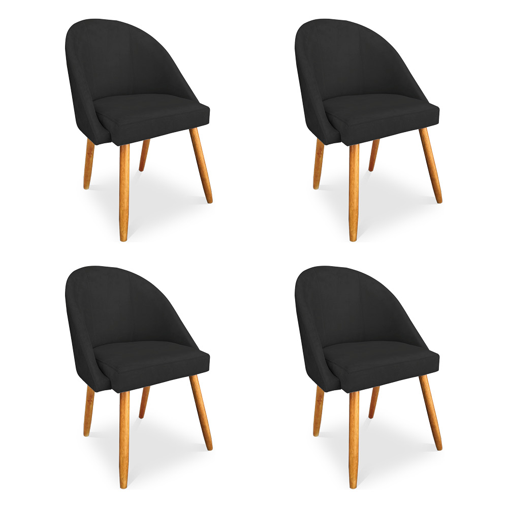 Kit 4 Cadeiras de Jantar Bela Veludo Preto Pés Palito Castanho - Pallazio