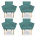 Kit 4 Poltronas Decorativa Leticia Suede Azul Turquesa Pés Palito Castanho - Pallazio
