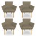 Kit 4 Poltronas Decorativa Leticia Suede Marrom Rato Pés Palito Castanho - Pallazio