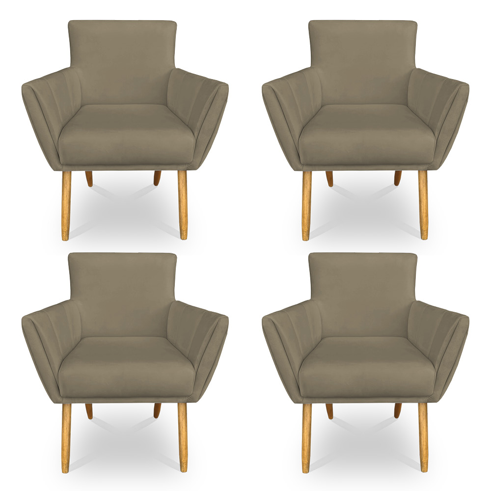 Kit 4 Poltronas Decorativa Leticia Suede Marrom Rato Pés Palito Castanho - Pallazio