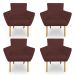 Kit 4 Poltronas Decorativa Leticia Suede Marsala Pés Palito Castanho - Pallazio