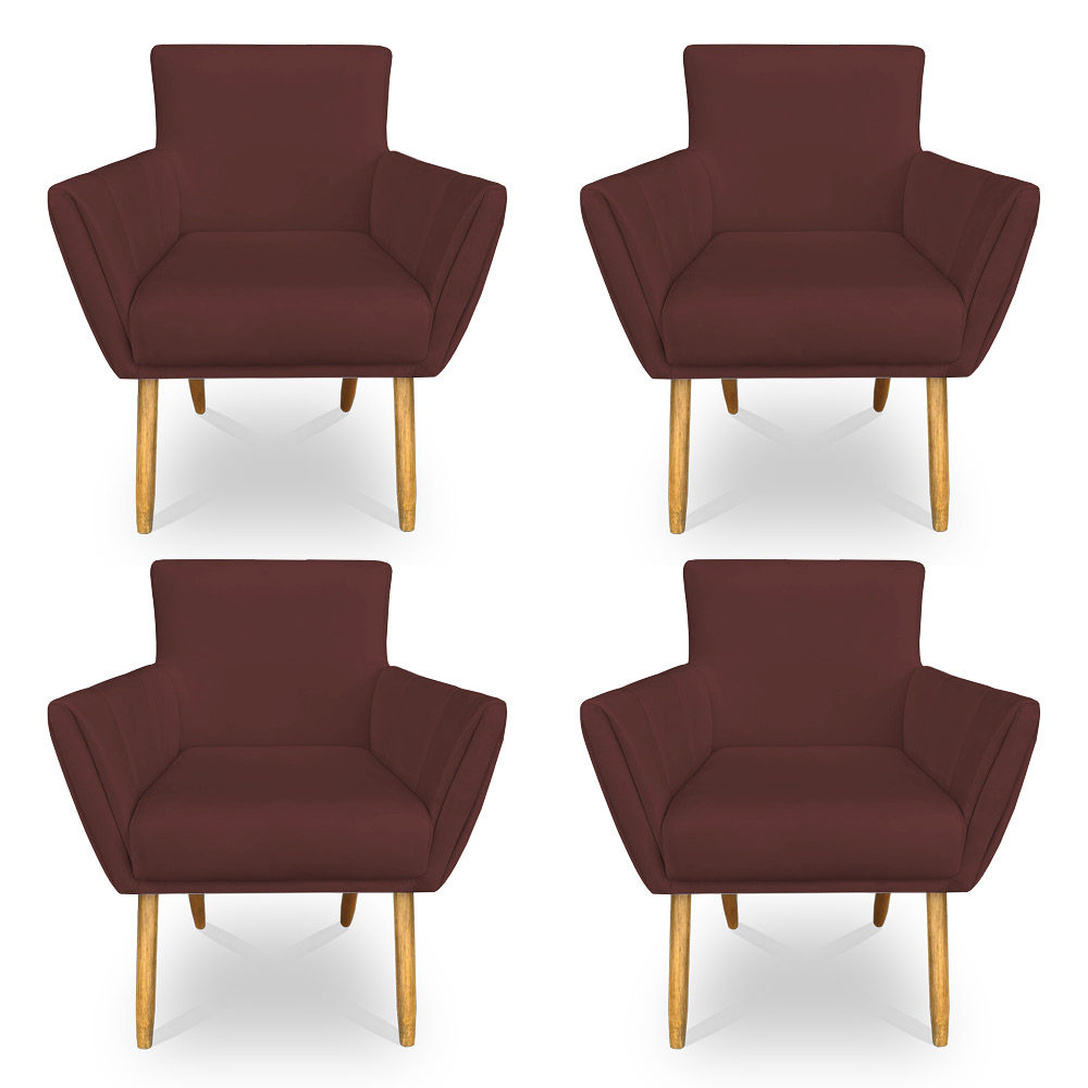 Kit 4 Poltronas Decorativa Leticia Suede Marsala Pés Palito Castanho - Pallazio