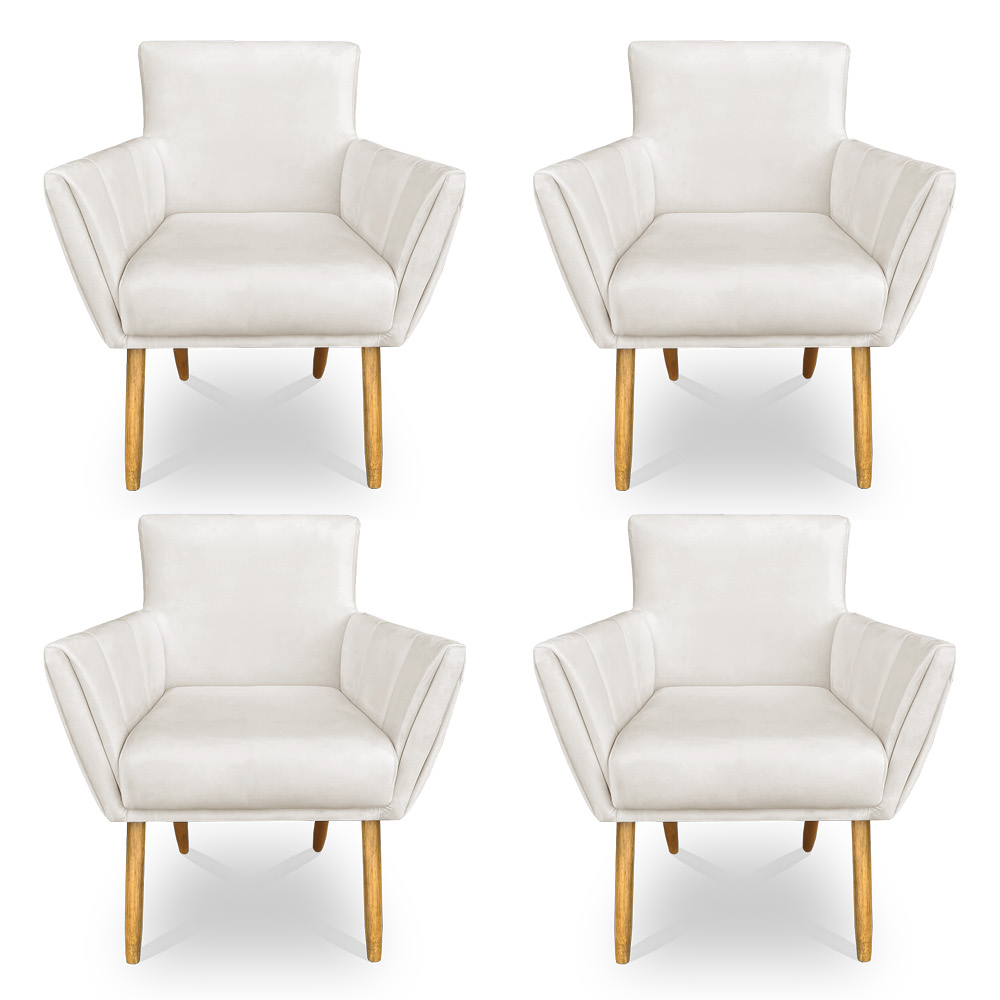Kit 4 Poltronas Decorativa Leticia Suede Pés Palito Castanho - Pallazio