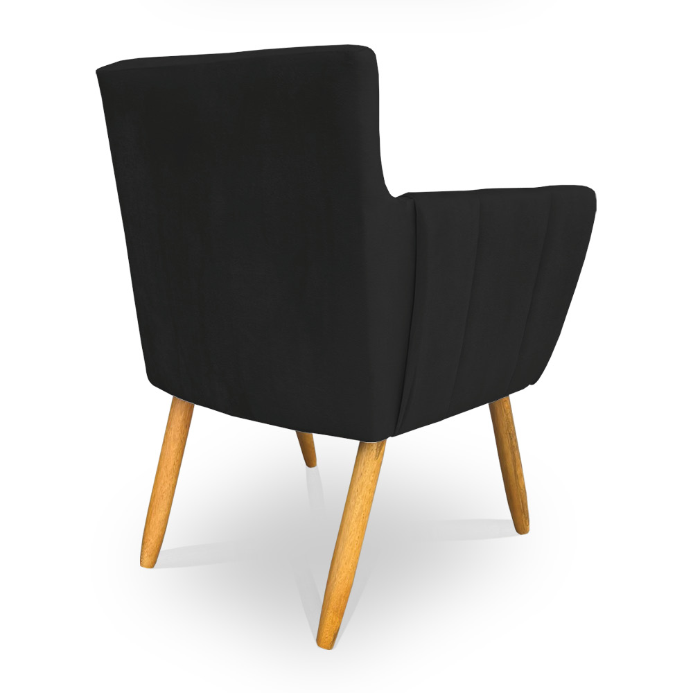 Kit 4 Poltronas Decorativa Leticia Suede Preto Pés Palito Castanho - Pallazio