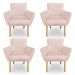 Kit 4 Poltronas Decorativa Leticia Suede Rosa Bebê Pés Palito Castanho - Pallazio