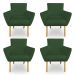 Kit 4 Poltronas Decorativa Leticia Suede Verde Pés Palito Castanho - Pallazio