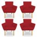 Kit 4 Poltronas Decorativa Leticia Suede Vermelho Pés Palito Castanho - Pallazio