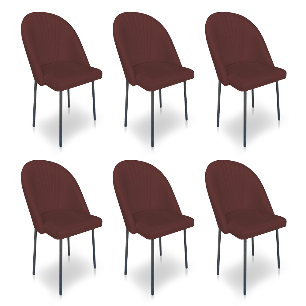 Kit 6 Cadeiras Poltrona de Jantar Ariel Suede Marsala Pés de Ferro Preto - Pallazio