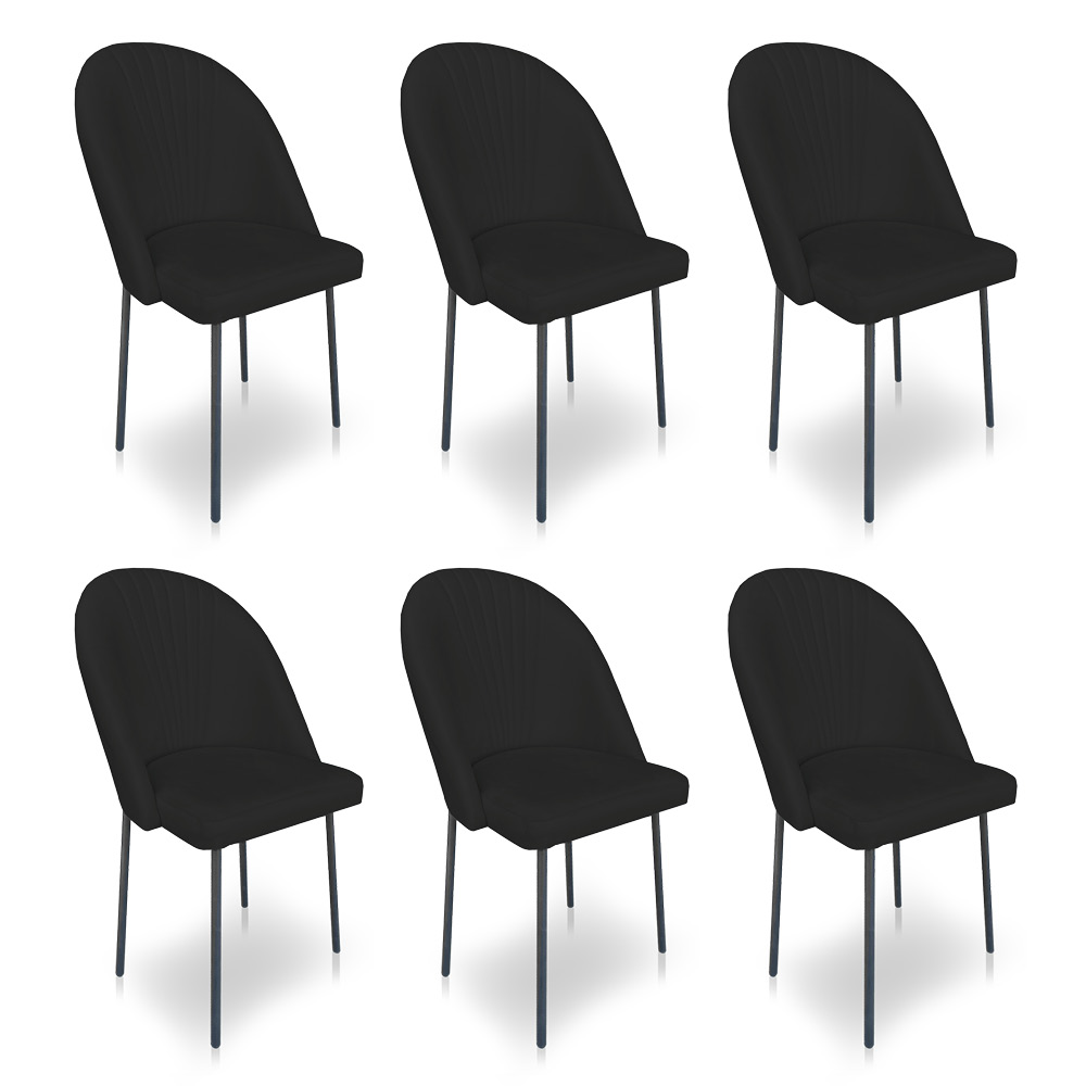 Kit 6 Cadeiras Poltrona de Jantar Ariel Suede Preto Pés de Ferro Preto - Pallazio